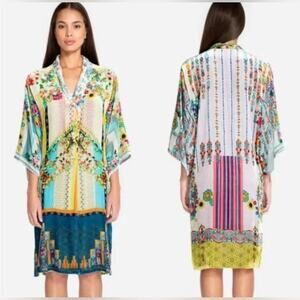Johnny Was Angie Kimono Silk Velvet Tunic Dress Floral Robe Duster Large Boho